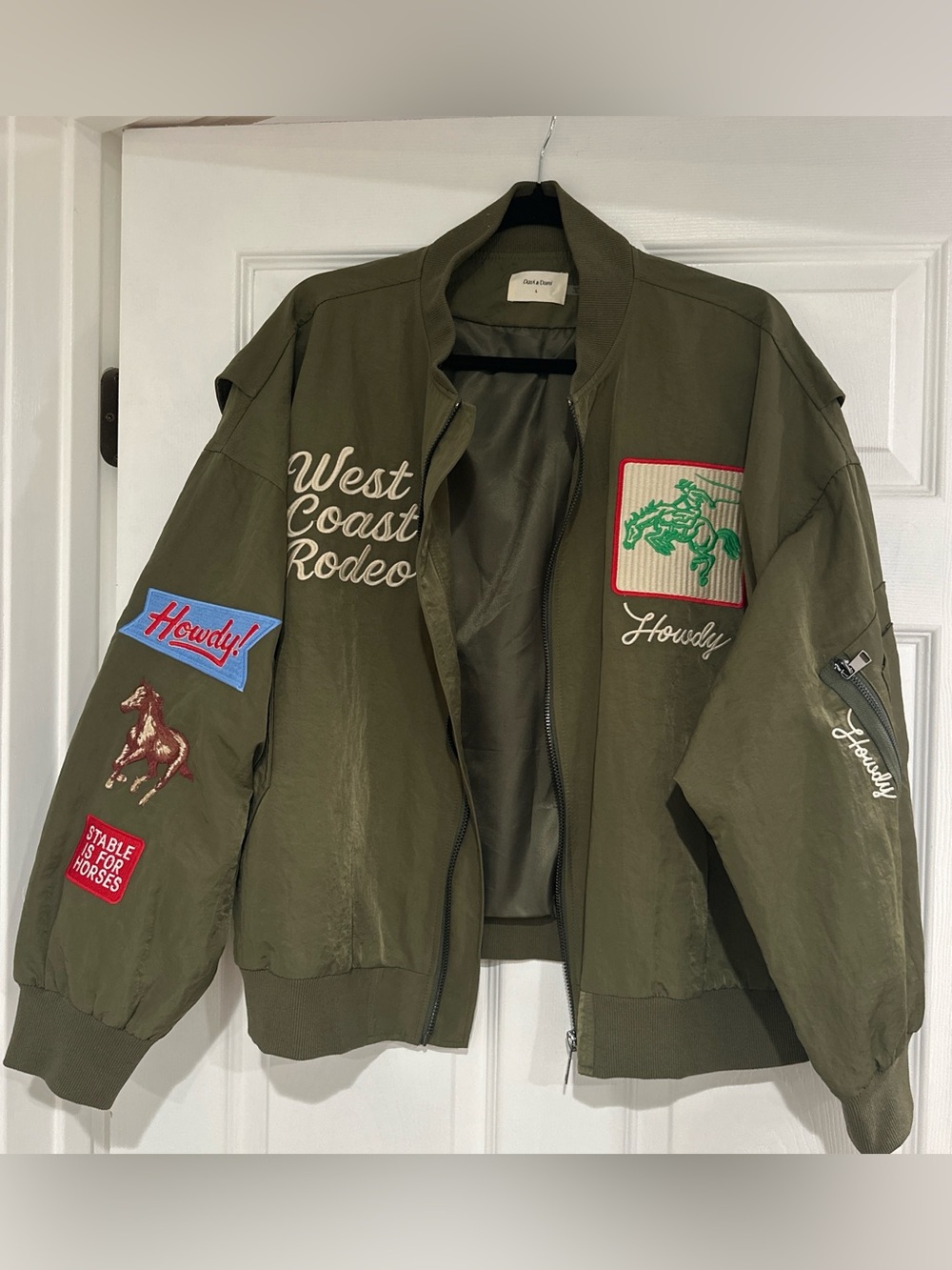 Rare 'West Coast Rodeo' Patch Bomber Jacket Olive Green